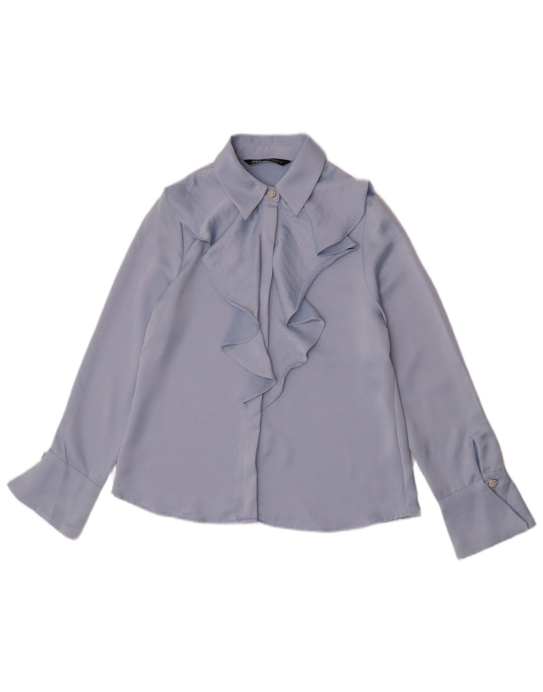 Zara Chemisier à volants sur le devant pour femme UK 6 XS Bleu Polyester
