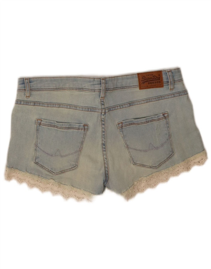 Superdry Short En Jean W28 Femme Bleu Moyen Coton