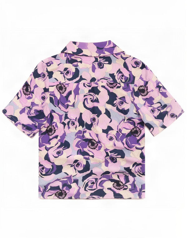 Chemisier vintage à manches courtes pour femme UK 12 Soie florale violet moyen
