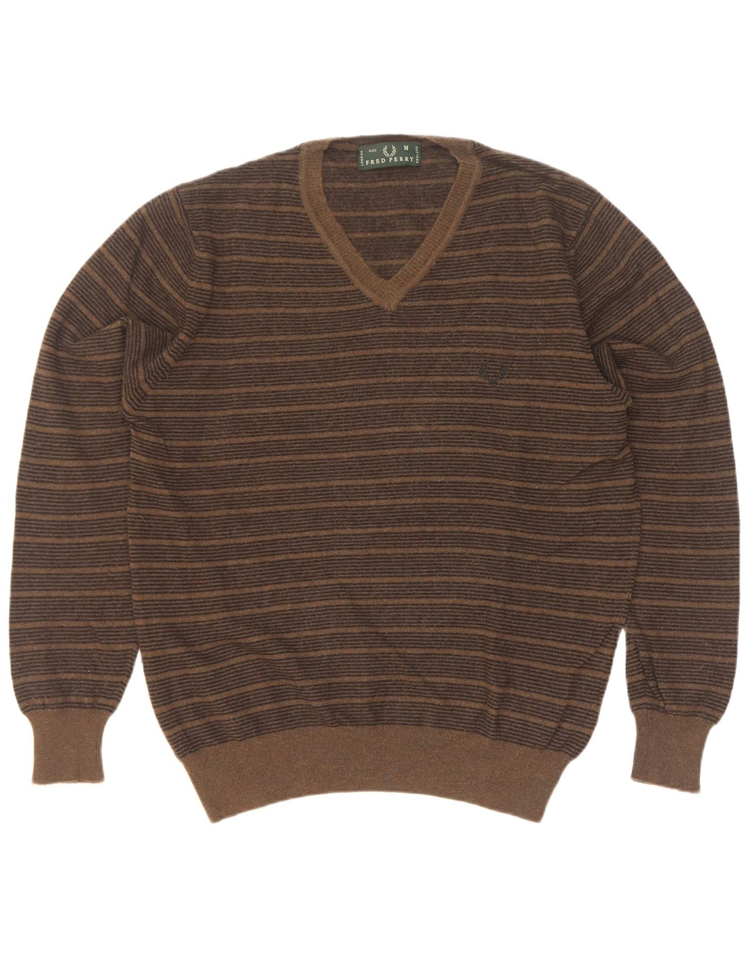 Fred Perry Pull col V Homme Laine Rayée Kaki Moyen