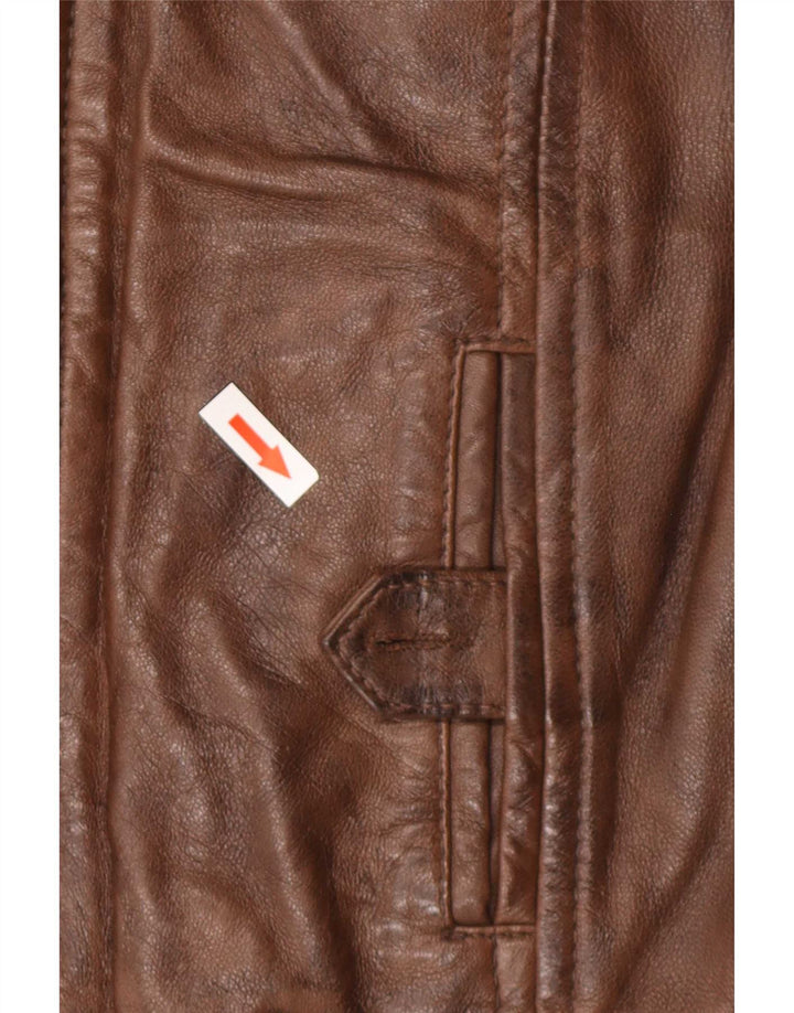 Massimo Dutti Veste en cuir militaire pour femme UK 14 Marron moyen