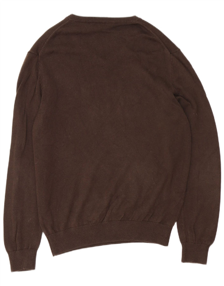 Crew Clothing Pull col V pour homme en coton marron moyen