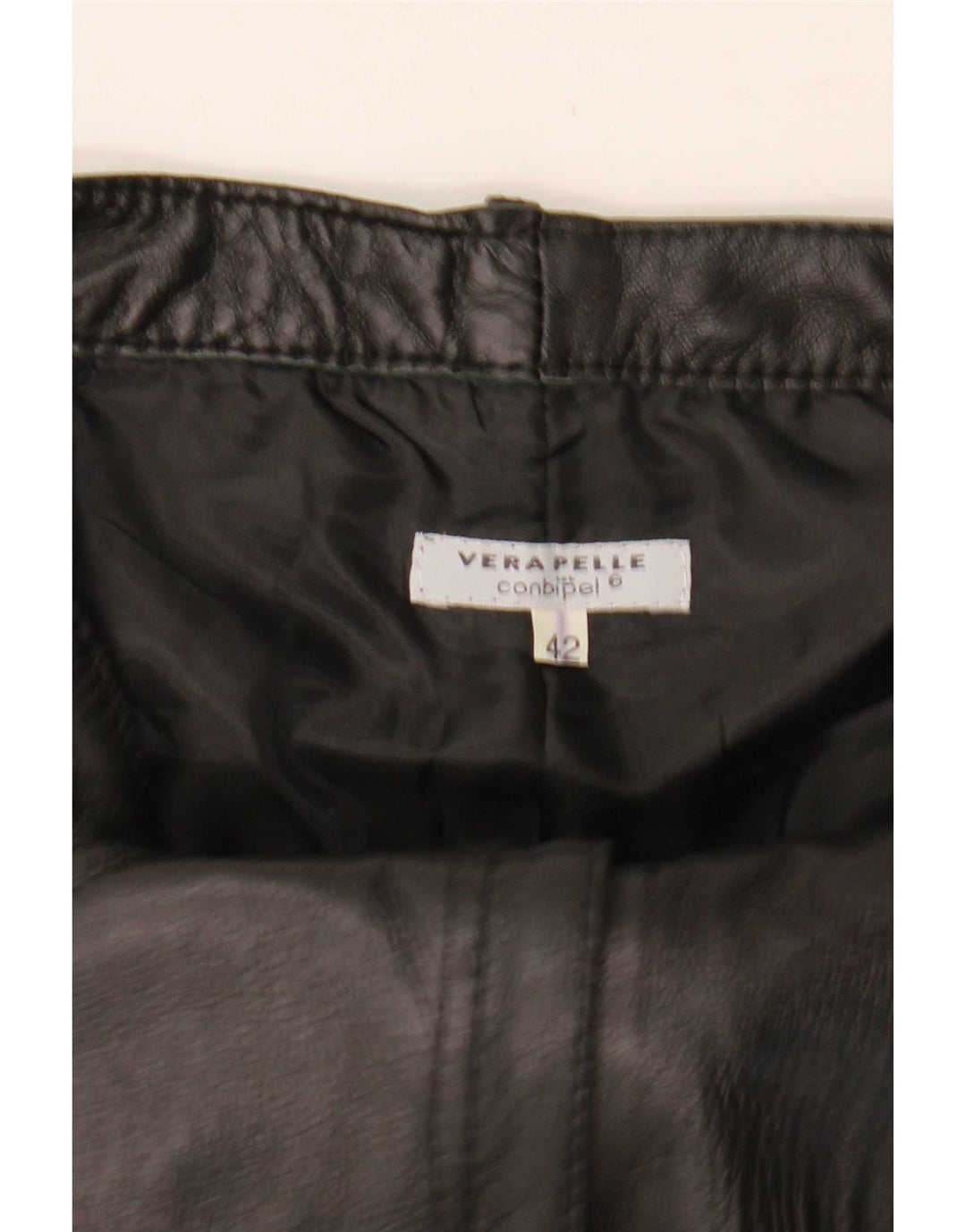 Conbipel Pantalon Droit En Cuir Femme IT 42 Medium W27 L30 Noir