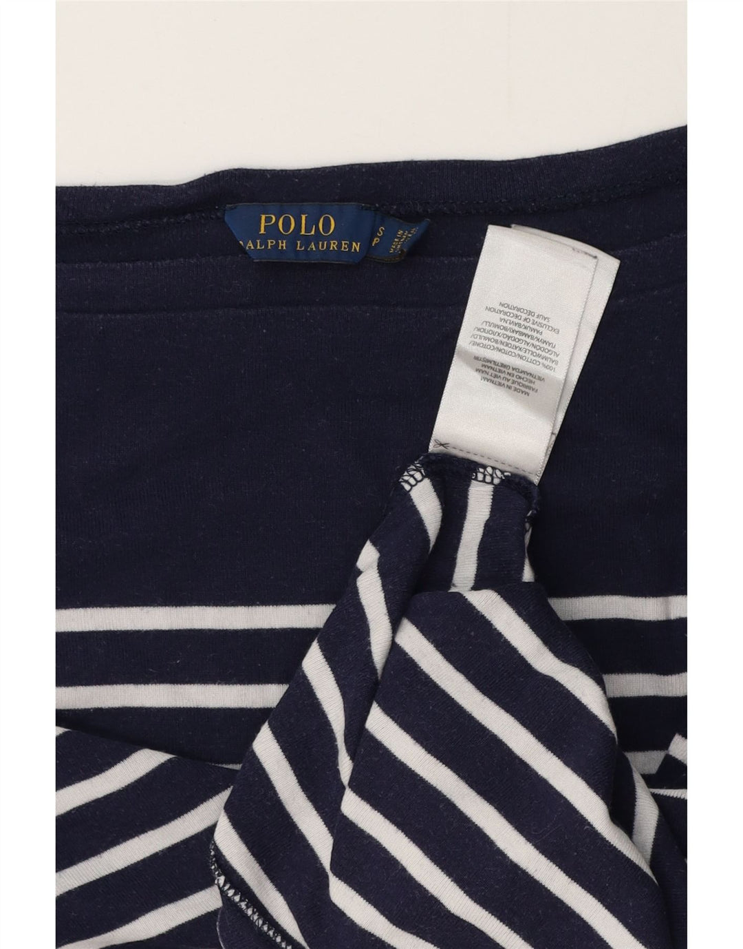 POLO RALPH LAUREN Haut Femme Manches Longues UK 10 Petit Bleu Marine Rayé