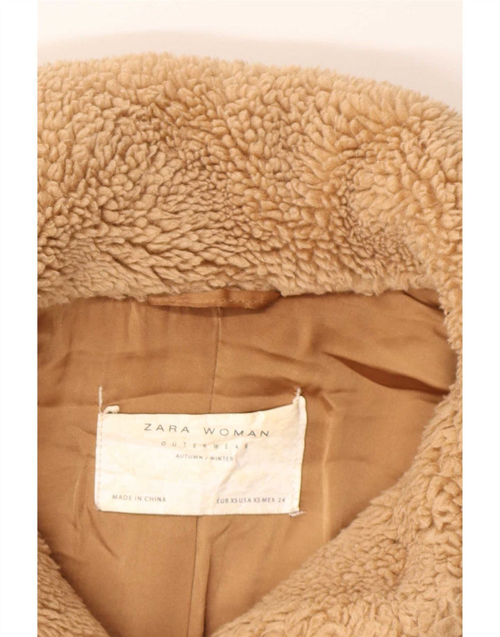 Zara Veste Sherpa surdimensionnée pour femme UK 6 XS Marron Polyester