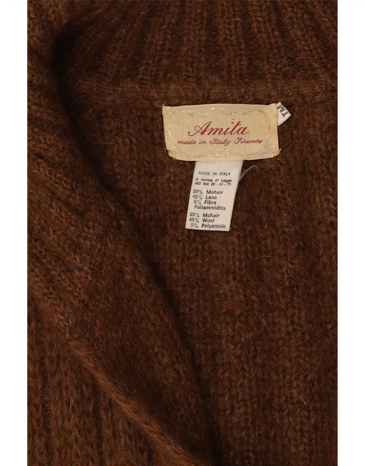 vintage Femmes Surdimensionné Longline Cardigan Pull UK 14 Moyen Brun Modal