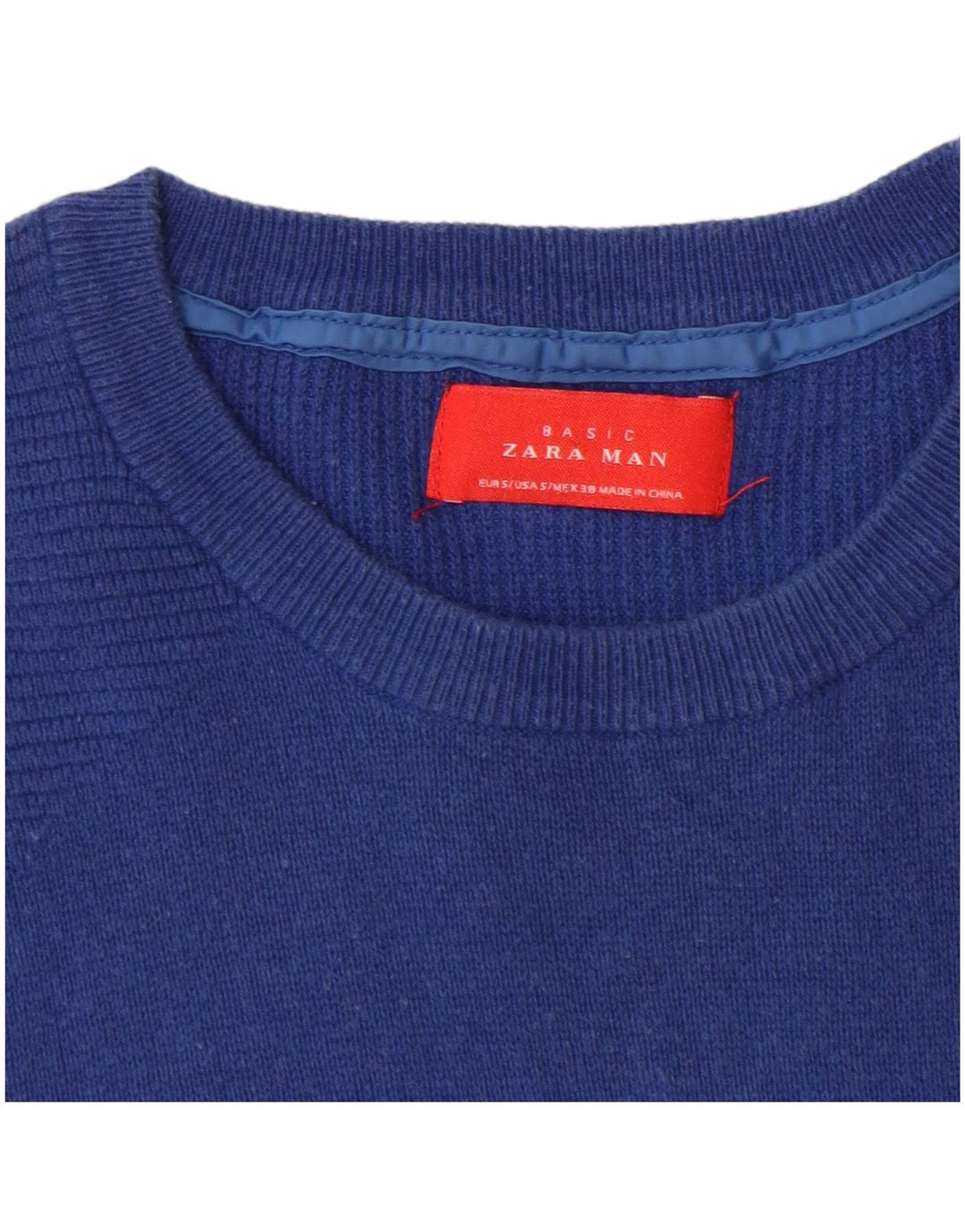 Zara Pull à col rond pour homme Petit coton bleu