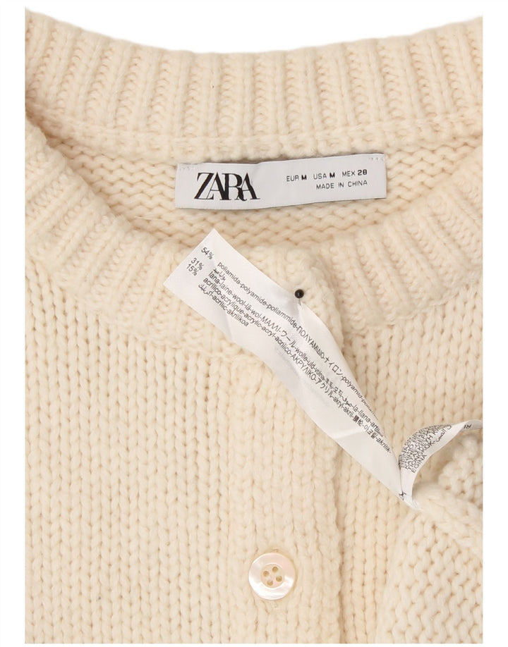 Zara Womens Crop Cardigan Sweater UK 12 Medium Off White Polyamide