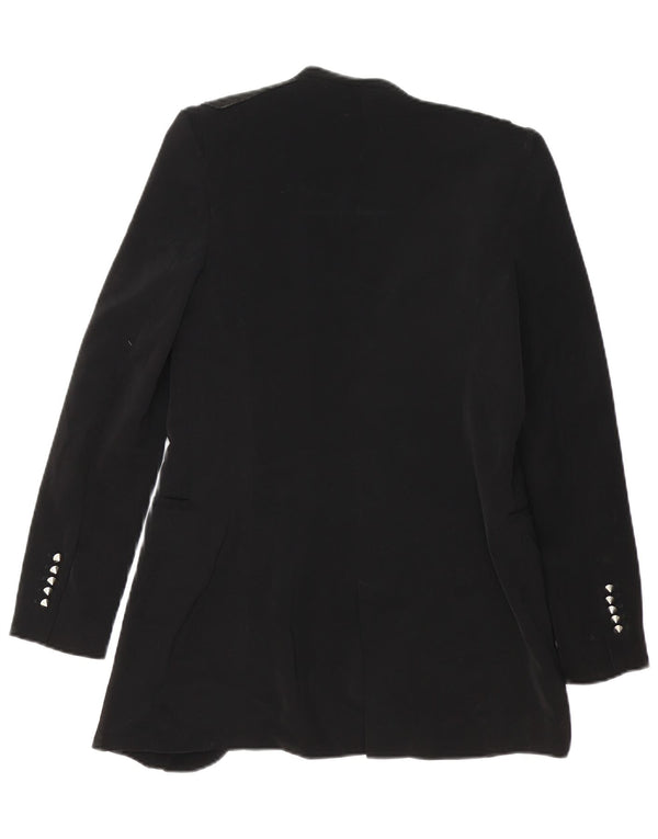 ZARA Femme Veste Blazer Ouverte Longue UK 10 Petit Acétate Noir