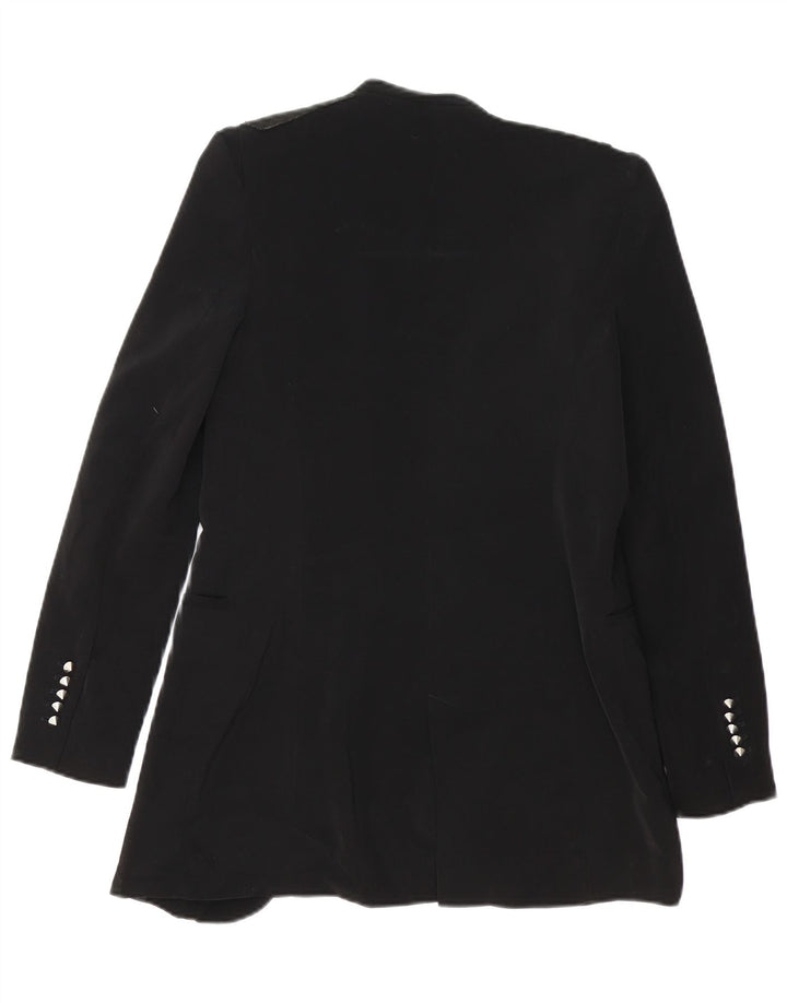 ZARA Femme Veste Blazer Ouverte Longue UK 10 Petit Acétate Noir