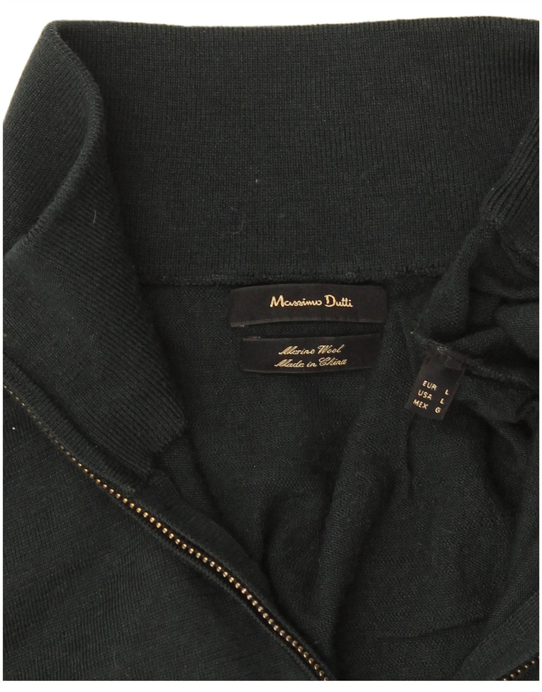 Massimo Dutti Pull à col zippé pour homme en laine mérinos verte