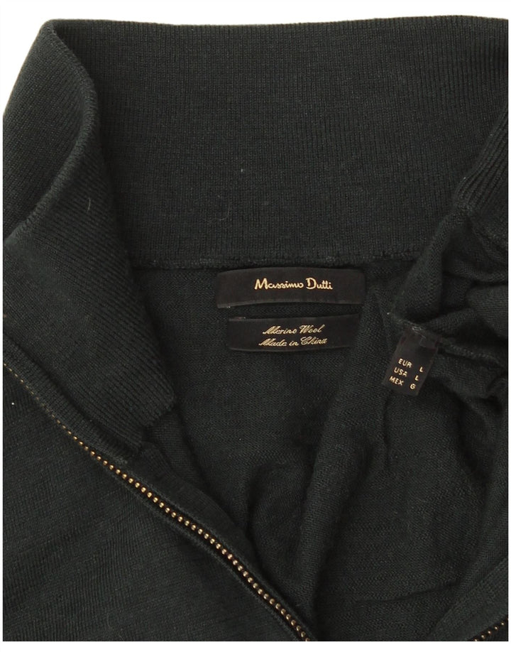 Massimo Dutti Pull à col zippé pour homme en laine mérinos verte