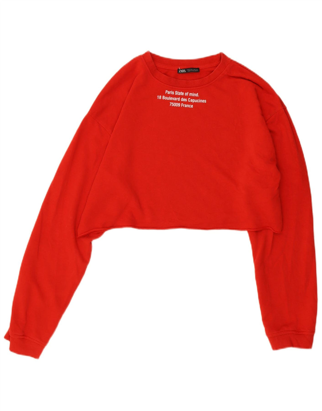 Zara Womens Graphic Crop Sweatshirt Jumper UK 14 Coton Rouge Moyen
