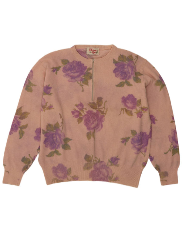 Etam Pull Col Zippé Femme UK 14 Laine Florale Rose Moyen