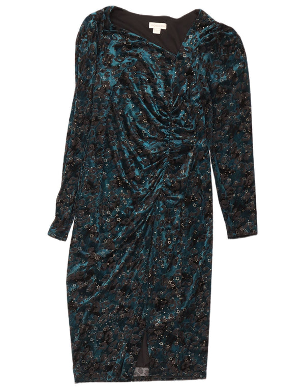 Monsoon Robe fourreau à manches longues pour femme UK 42 Bleu moyen Imprimé animal