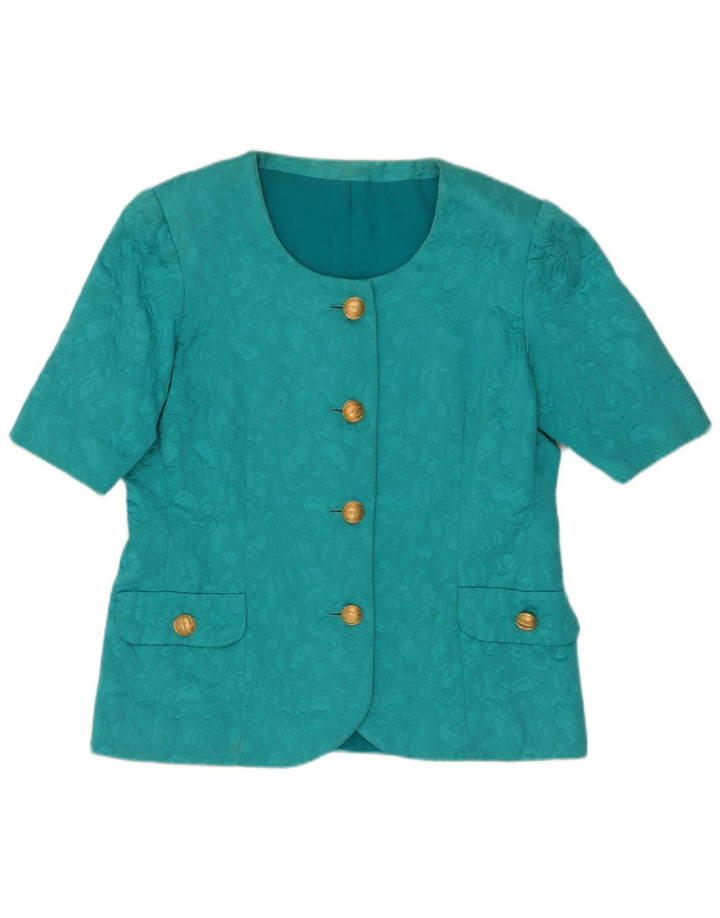 vintage Womens Abstract 4 Bouton 2 Pièces Jupe Ensemble UK 14 Moyen Turquoise
