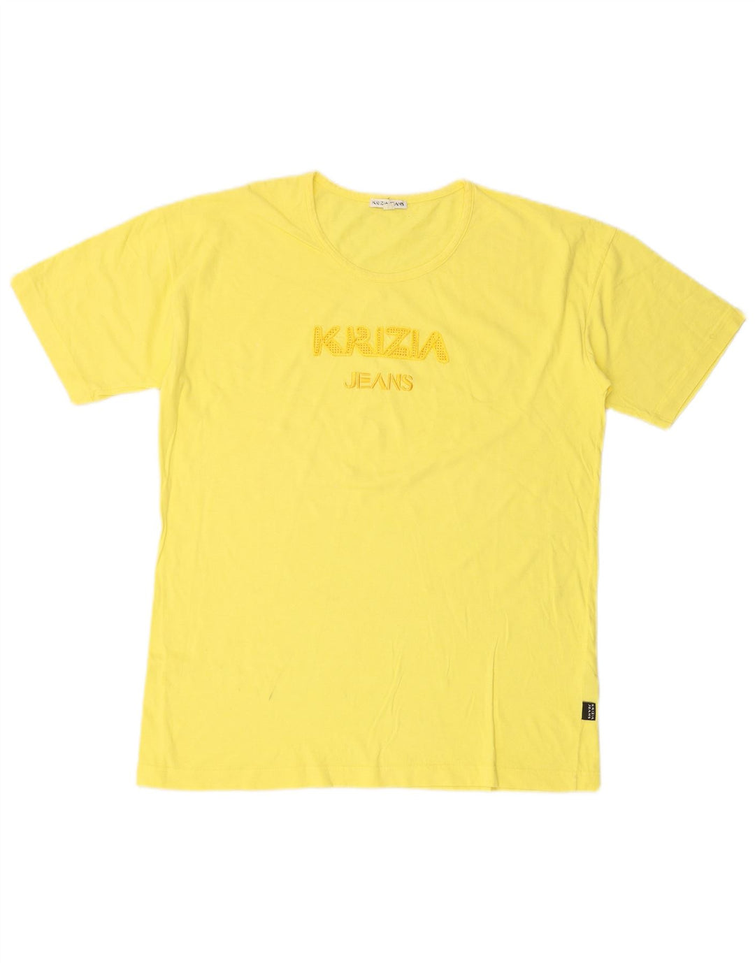 KRIZIA T-Shirt Graphique Femme UK 16 Grand Coton Jaune