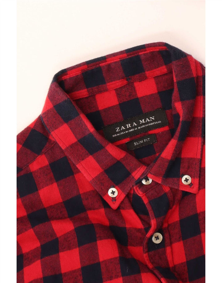 Zara Chemise Slim Fit En Flanelle Vichy Rouge Moyen Homme