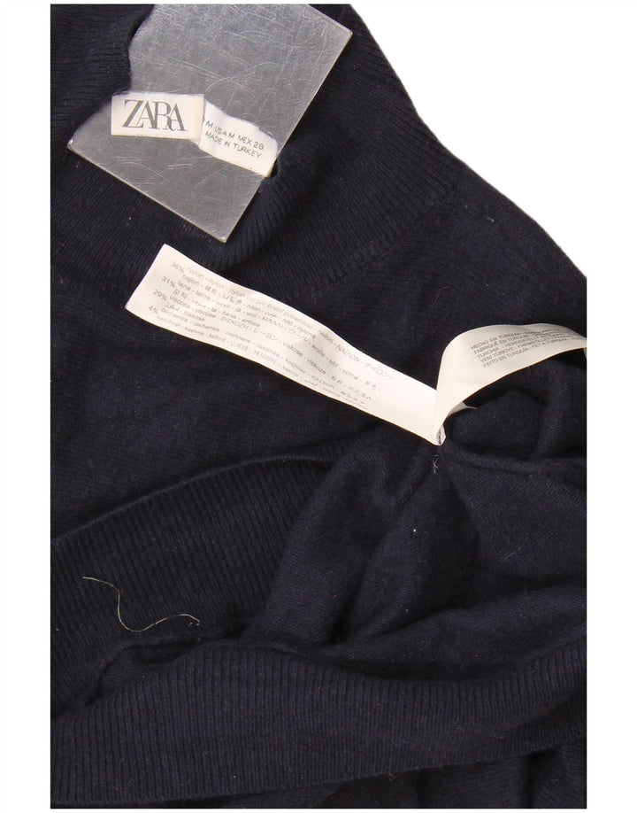 Zara Pull à col roulé pour femme UK 14 Medium Bleu marine Nylon