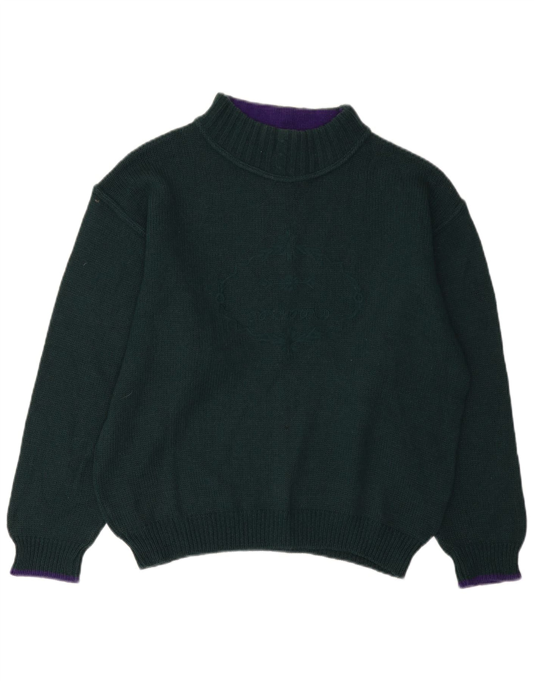 vintage Womens Turtle Neck Jumper Sweater UK 14 Grande laine verte
