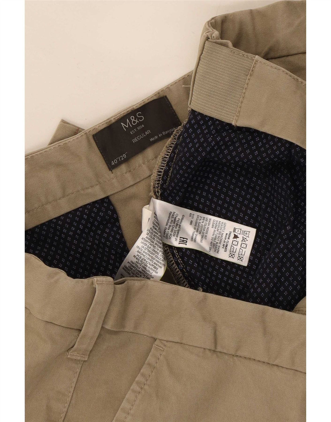 Marks & Spencer Pantalon Chino Regular Homme W40 L29 Coton Beige