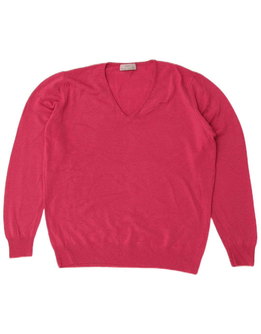 Marks & Spencer Pull col en V pour femme UK 14 Laine vierge rose moyen