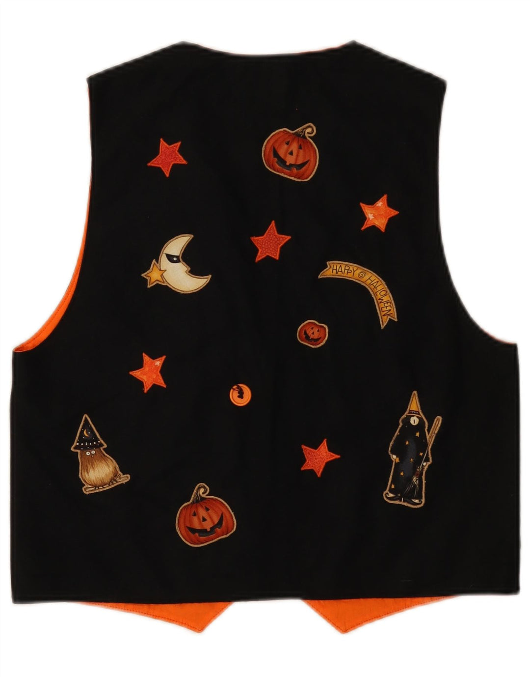 VINTAGE Gilet graphique femme UK 12 Moyen Noir