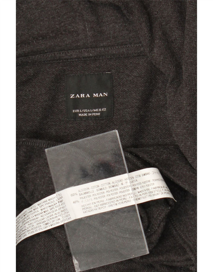 Zara Pull à capuche zippé pour homme Grand coton gris