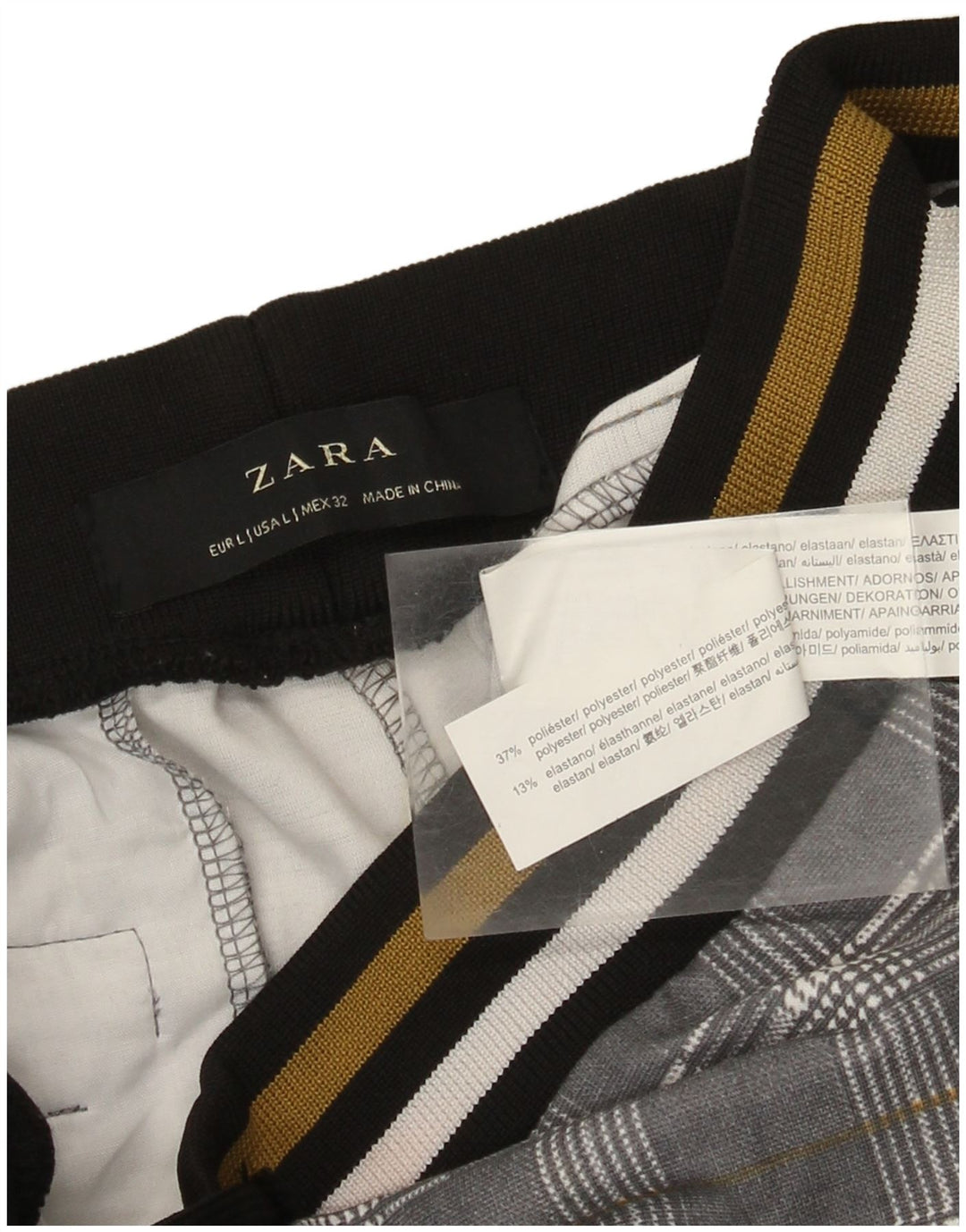 Zara Pantalon de survêtement court pour femme UK 44 Large Gris à carreaux Polyester