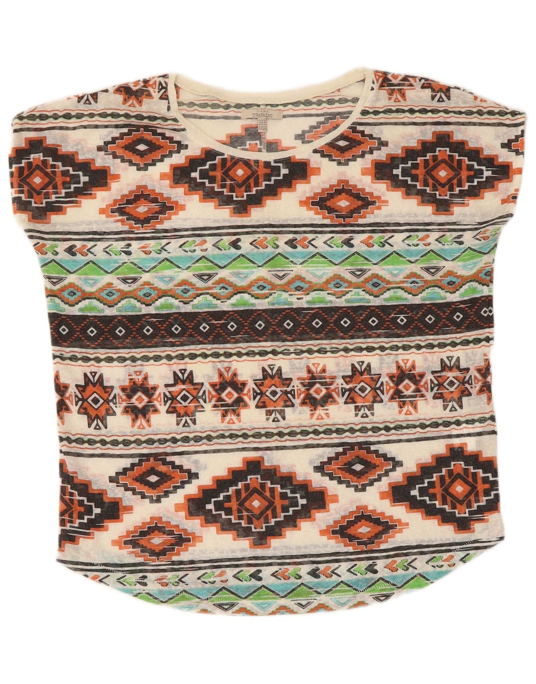 Zara Femme T-Shirt Top UK 44 Medium Multicolore Géométrique Polyester