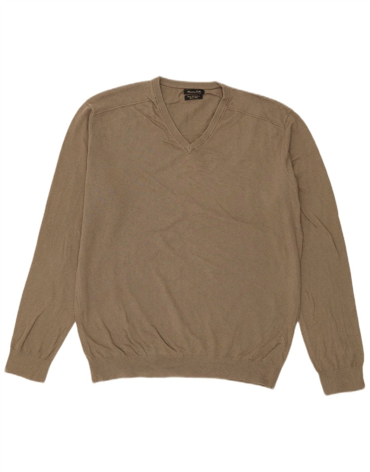 Massimo Dutti Pull col V pour homme en coton kaki Taille L