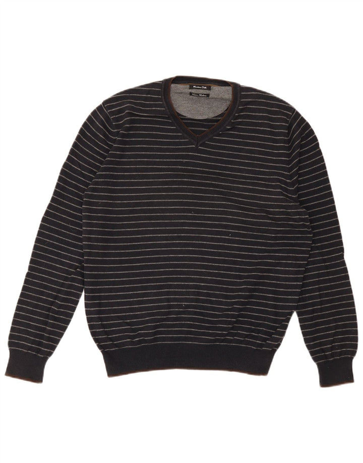 Massimo Dutti Pull col V pour homme en coton rayé bleu marine moyen
