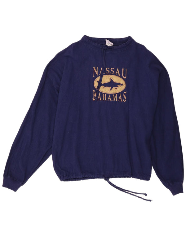 vintage Mens Graphic Loose Fit Sweatshirt Jumper Grand Coton Bleu Marine