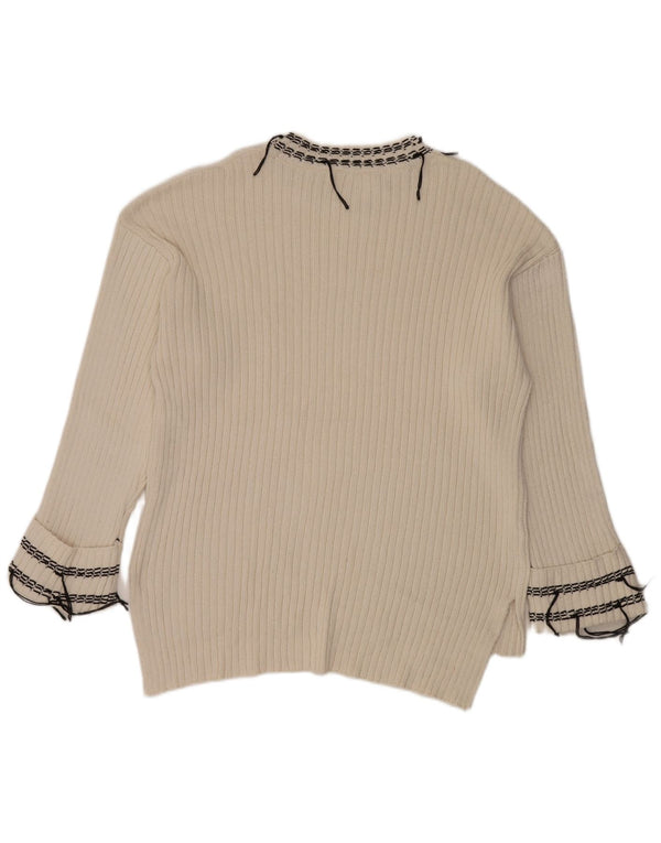 Zara Pull surdimensionné à col rond pour femme UK 16 Grand coton blanc cassé