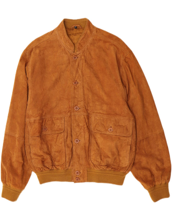 vintage Mens Suede Bomber Jacket IT 54 2XL Cuir Marron