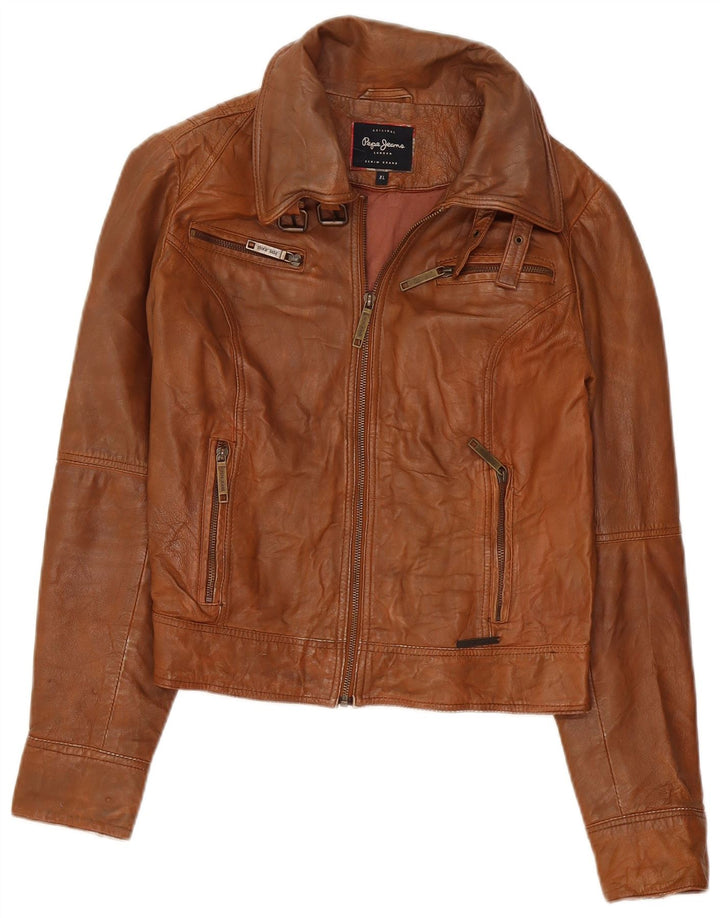 PEPE Jeans Veste en cuir courte pour femme UK 18 XL Marron