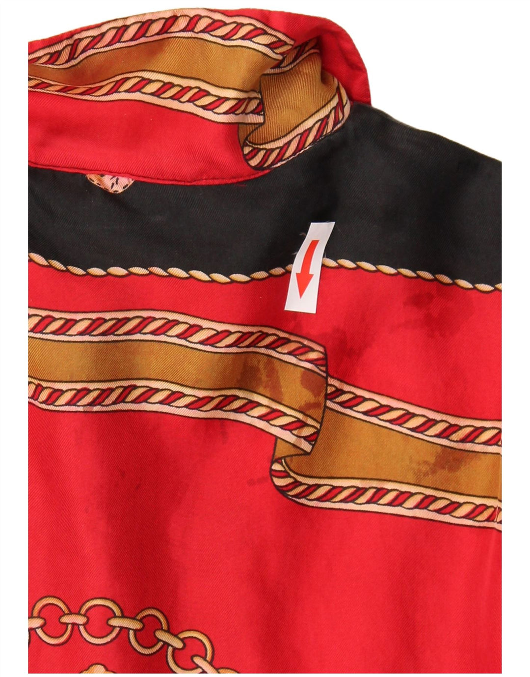 vintage Femmes Motif Abstrait Chemise Blouse UK 18 XL Rouge Colourblock Rétro