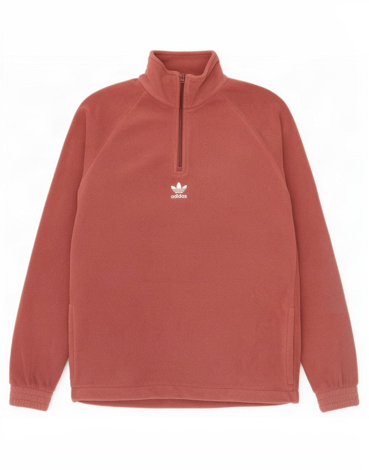Adidas Pull polaire graphique à col zippé pour homme Petit polyester marron