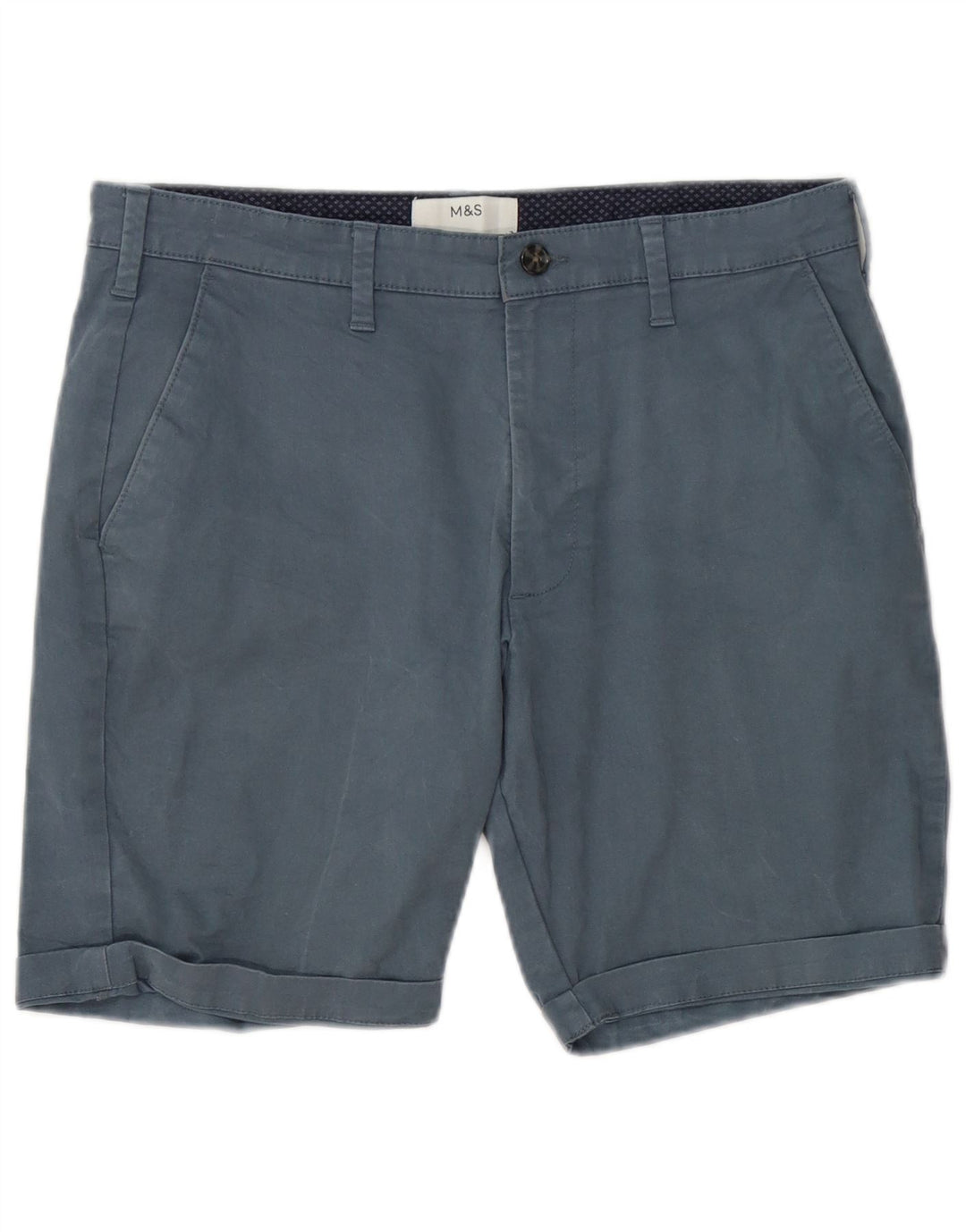 Marks & Spencer Short Chino Homme W32 Bleu Moyen Coton
