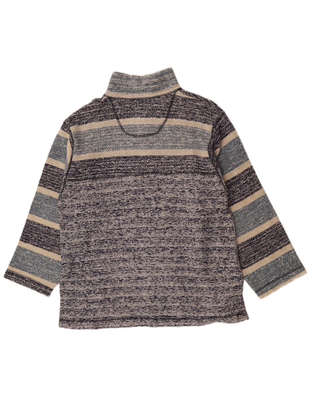 vintage Mens 1/4 Zip Sweatshirt Jumper Bleu Moyen Rayé Rétro