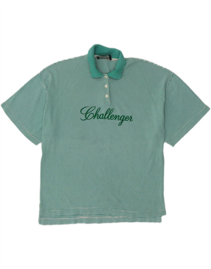 CHALLENGER Polo surdimensionné pour femme UK 14 Medium Turquoise Pinstripe