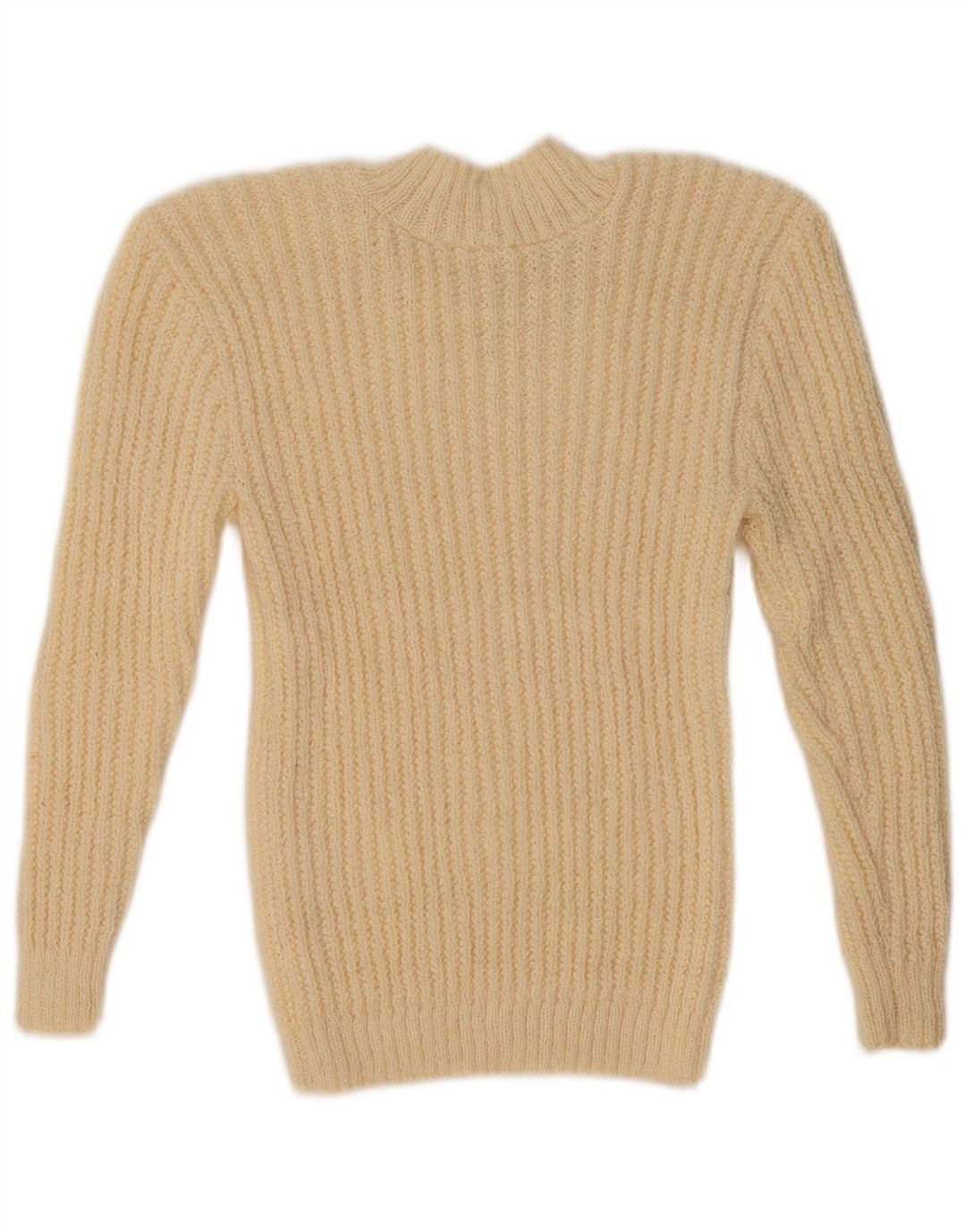 vintage Femmes Turtle Neck Jumper Pull UK 10 Petit Beige