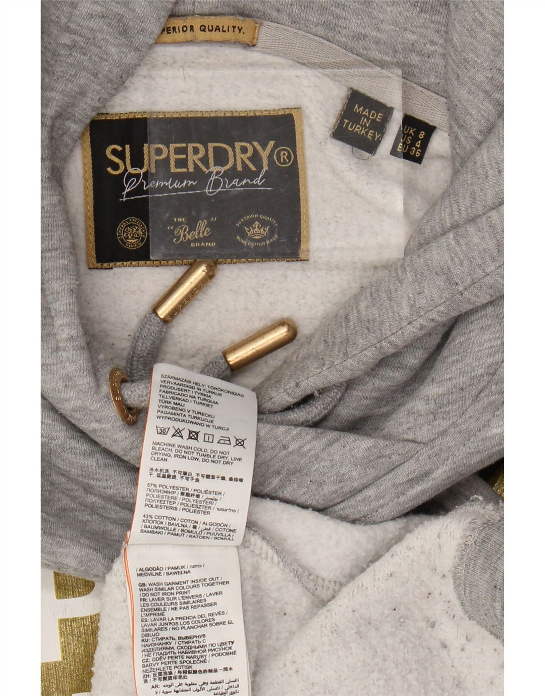 SUPERDRY Pull à capuche surdimensionné pour femme UK 8 Small Gris
