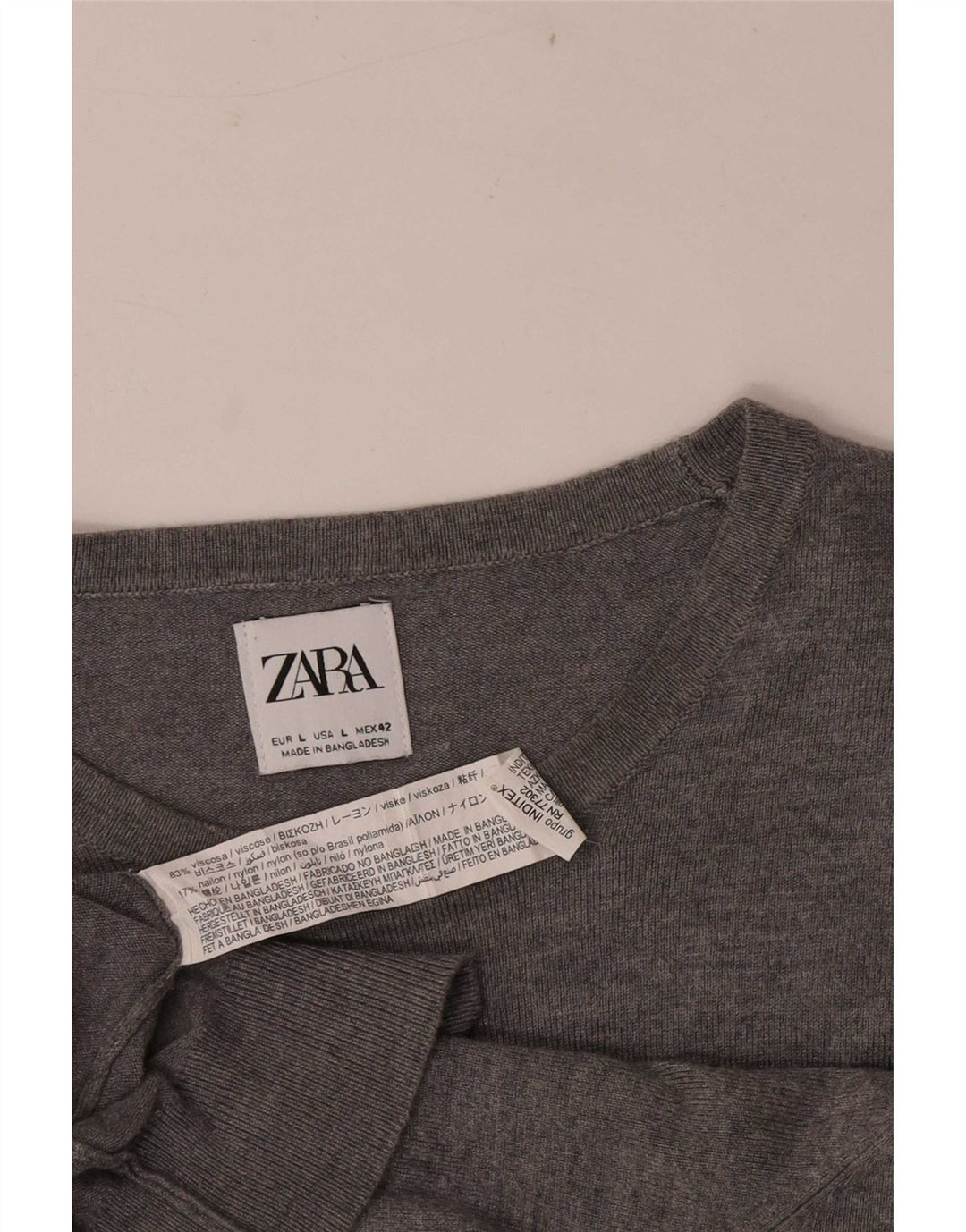 Zara Pull à col rond pour homme Large Gris Viscose