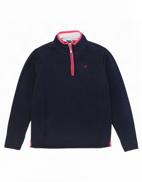 Crew Clothing Sweat-shirt à col zippé pour femme UK 12 Bleu marine moyen