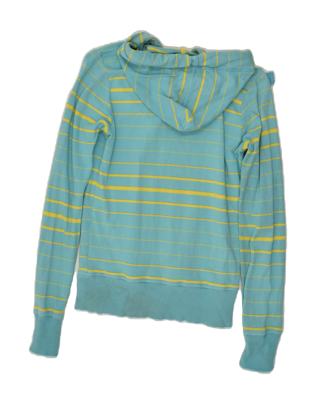 CHAMPION Womens Hoodie Jumper UK 12 Medium Turquoise Striped Cotton | Vintage Champion | Thrift | Second-Hand Champion | Used Clothing | Messina Hembry 
