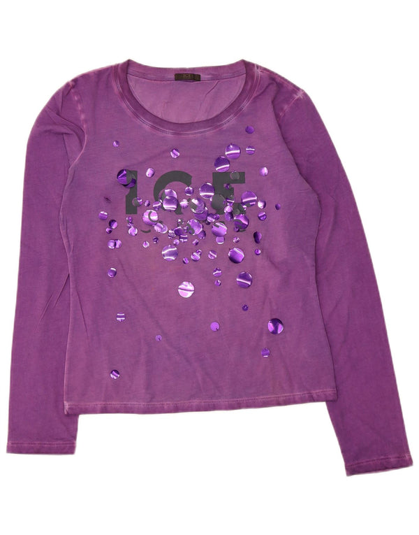 Iceberg Haut graphique à manches longues pour femme UK 14 Large Violet Coton