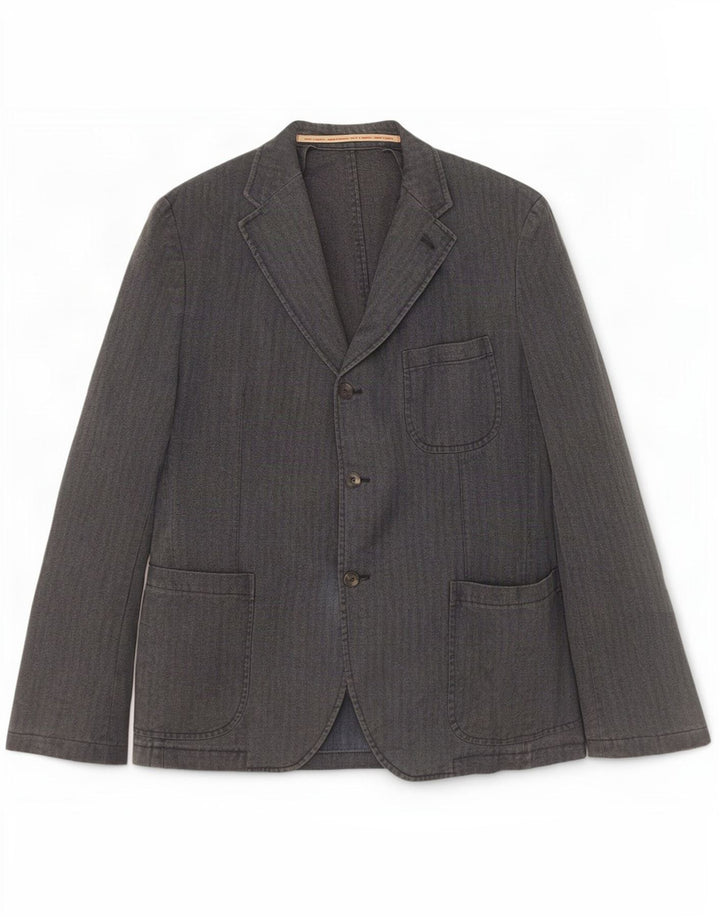 vintage Homme 3 Bouton Blazer Veste IT 52 XL Gris Pinstripe Coton