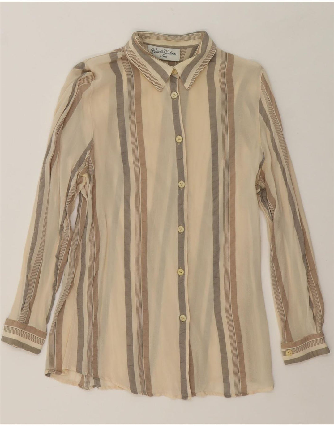 GIULIA GALANTI Womens Shirt Blouse UK 14 Medium Beige Striped Vintage Giulia Galanti and Second-Hand Giulia Galanti from Messina Hembry 