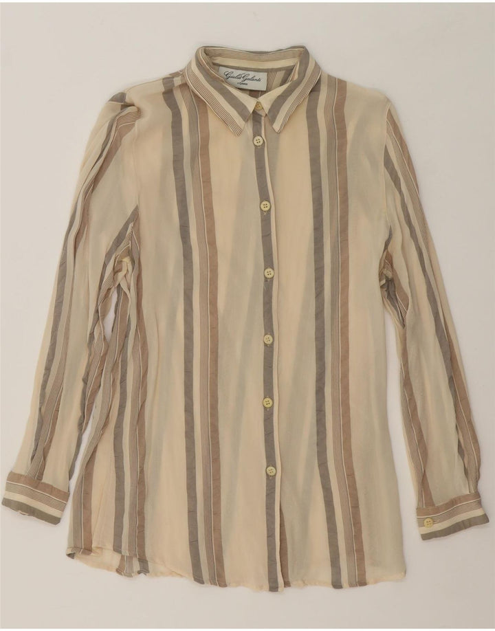 GIULIA GALANTI Womens Shirt Blouse UK 14 Medium Beige Striped Vintage Giulia Galanti and Second-Hand Giulia Galanti from Messina Hembry 
